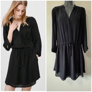 Aritzia Babaton Black Long Sleeve V-Neck Sundress Silk